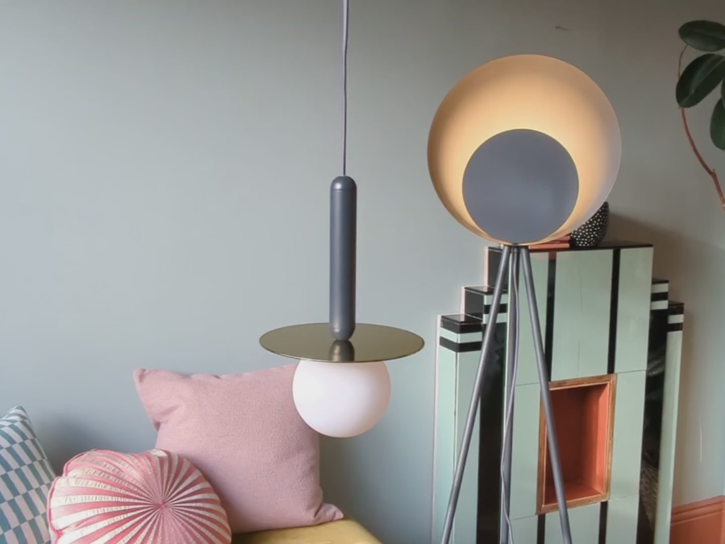 Charcoal Grey Plate Pendant Light environment video  