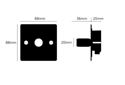 1G Dimmer/ 120W/ White with white details, dimensions.