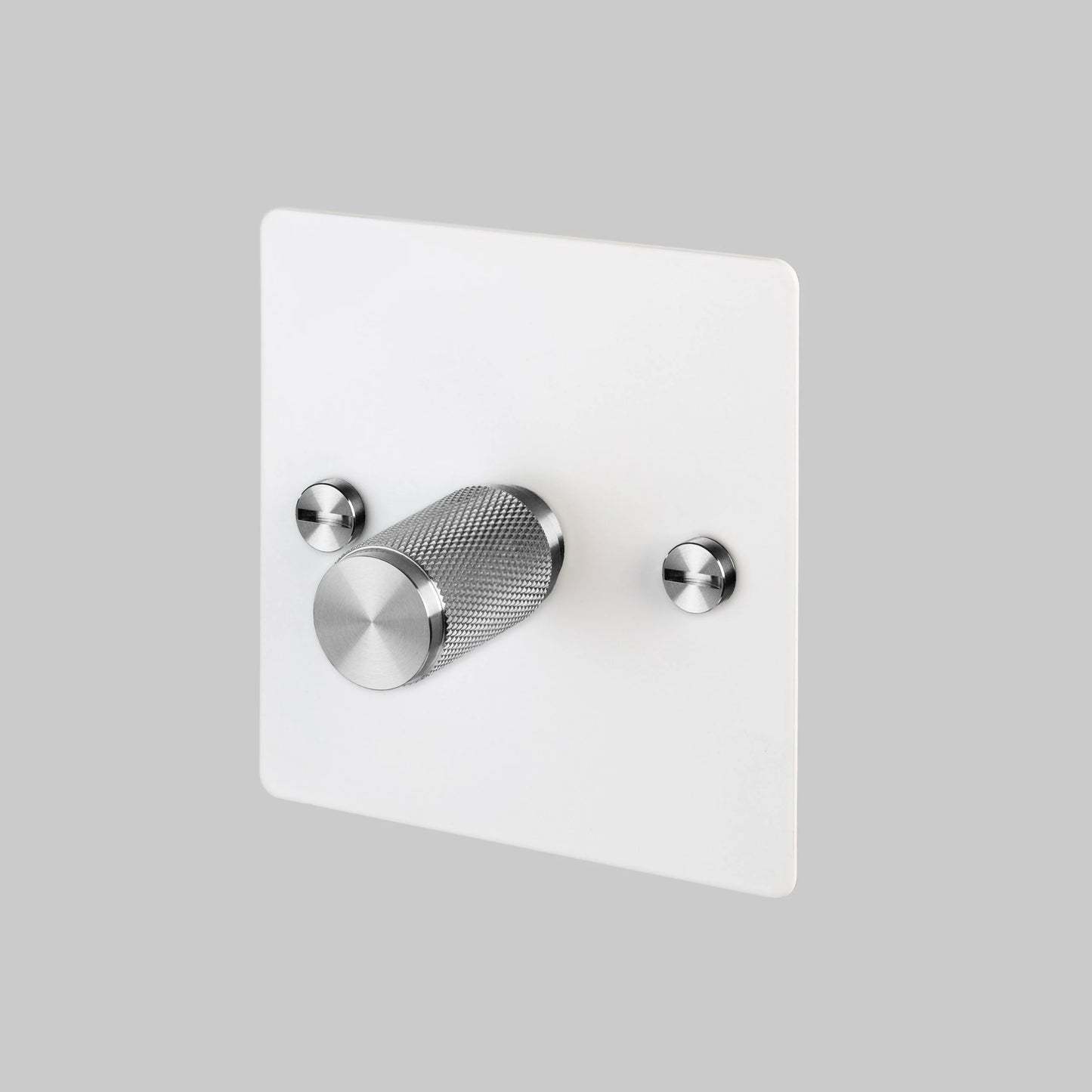 1G Dimmer/ 120W/ White with steel details, angled view.
